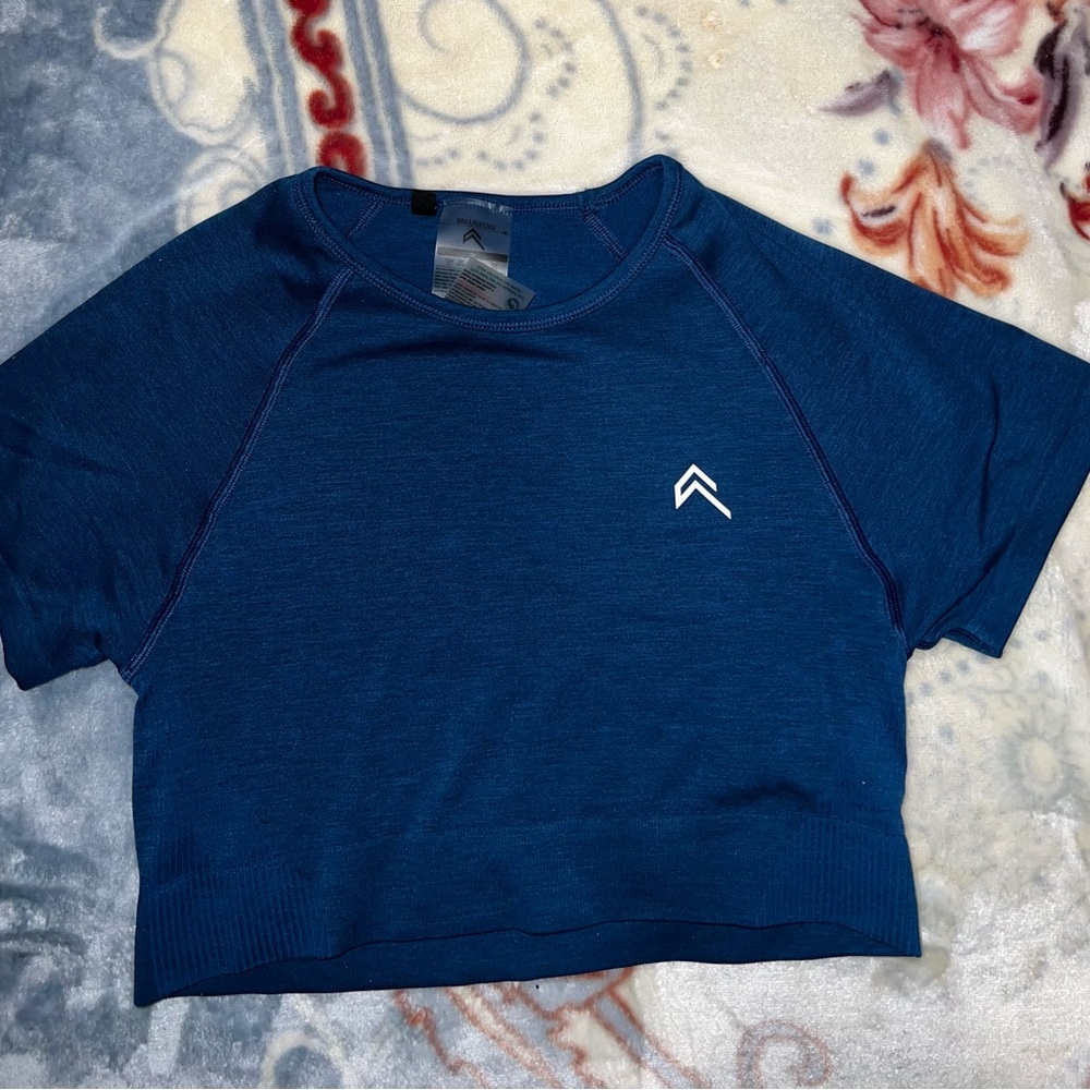 CLASSIC SEAMLESS 2.0 SHORT SLEEVE CROP TOP - Petrol Blue Marl